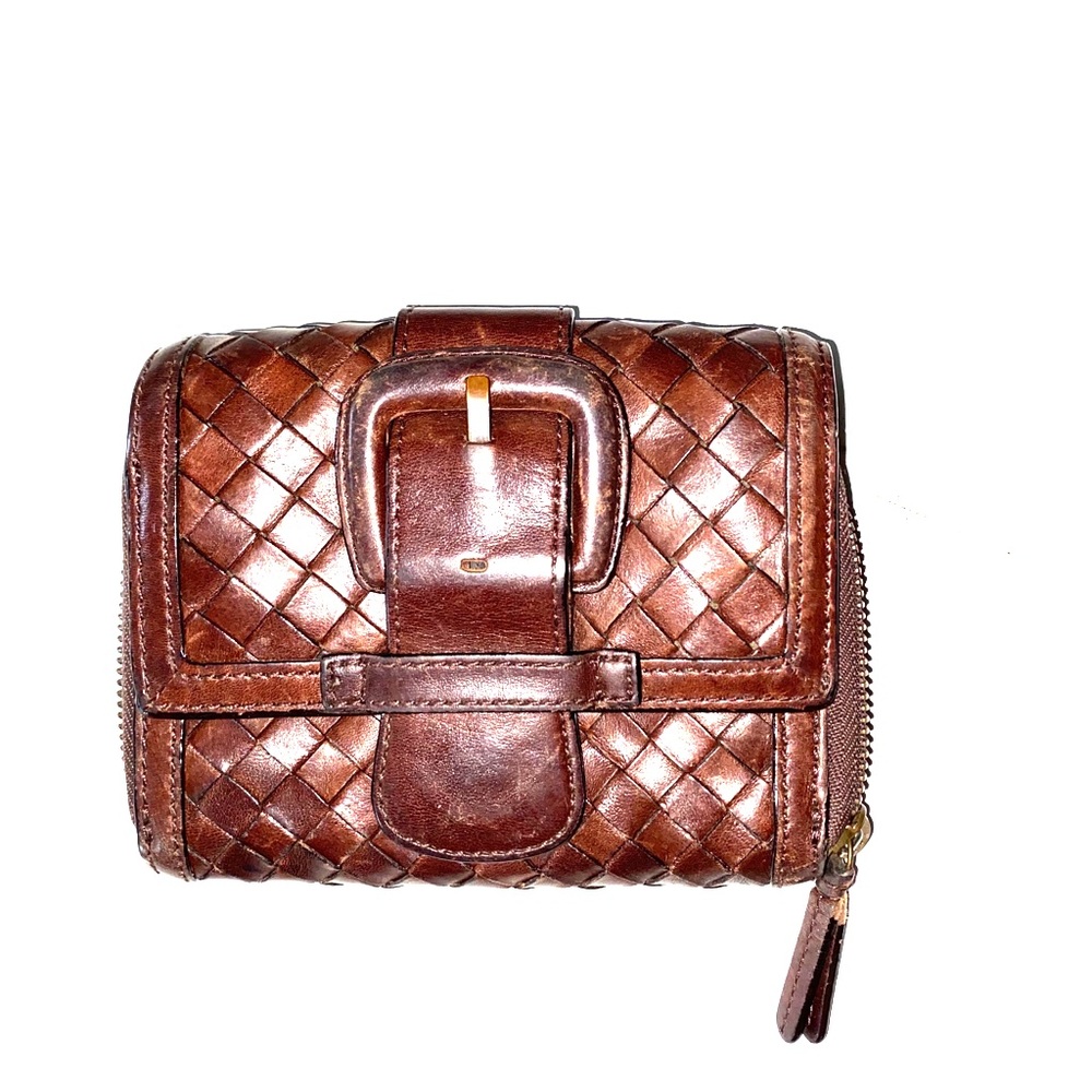 sazaby leather basketweave wallet GORGEOUS brown
